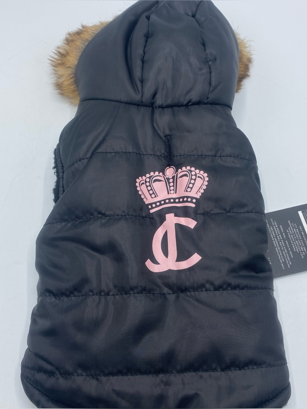 Juicy Couture Faux Fur Hooded Pet Jacket Coat Dogs  Black Pink Extra Small XS